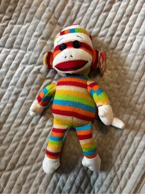 Ty Beanie Babies Socks Sock Monkey Rainbow Stripes 2011 Plush With Tags